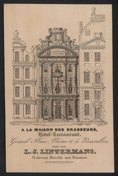 À La Maison Des Brasseurs, Hôtel Restaurant, Bruxelles, L J Lintermans (gravure) - European School