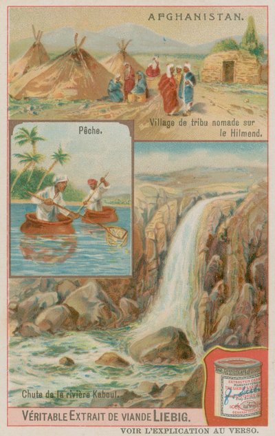 Une Cascade de la Rivière Kaboul avec des Pêcheurs et un Village Tribal Nomade à Helmand - European School