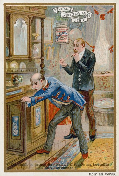 Un homme cherchant une bouteille de brandy millésimé - European School