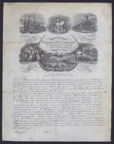 Publicité pour graveur et imprimeur lithographique, Daniel F Duncan de Glasgow - European School