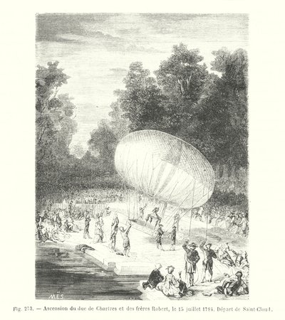 Ascension du duc de Chartres et des frères Robert, le 15 juillet 1784, Départ de Saint-Cloud - European School