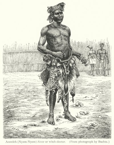 Azandeh (Nyam-Nyam) binsa ou sorcier (gravure) - European School