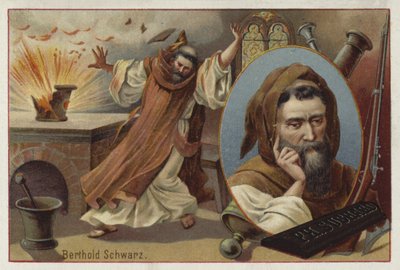 Berthold Schwarz, alchimiste allemand légendaire du 14ème siècle, dit avoir inventé la poudre à canon - European School