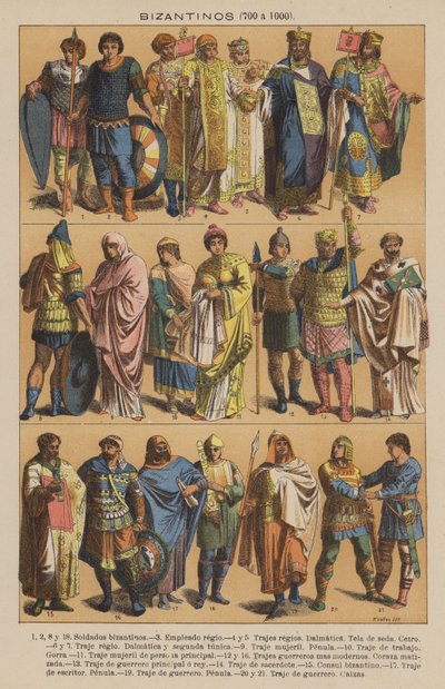 Byzantins, 700 à 1000 (lithographie en couleur) - European School