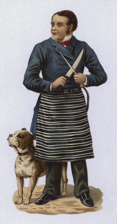 Boucher, aiguisant un couteau, avec un chien - European School