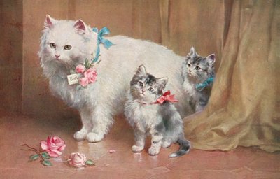 Carte postale de chat (lithographie couleur) - European School