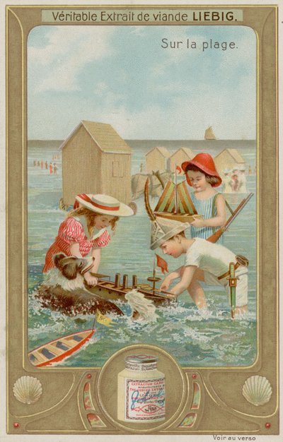 Enfants jouant avec des bateaux jouets et un chien - European School
