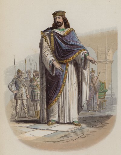Clovis Ier, roi des Francs (gravure en couleur) - European School