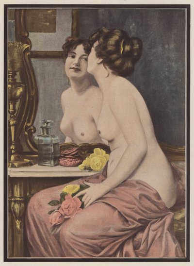 Coquetterie, femme devant un miroir - European School