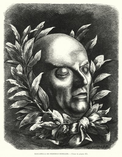 Masque mortuaire du poète allemand Friedrich Schiller (lithographie) - European School