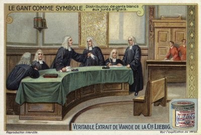 Distribution de gants blancs aux jurés anglais au tribunal - European School
