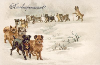 Carte postale de chien (lithographie couleur) - European School