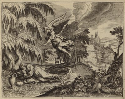 Élie réveillé par un ange dans le désert (gravure) - European School