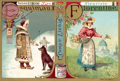 Femme esquimaude et fleuriste florentine (chromolithographie) - European School