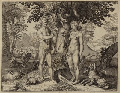 Ève tentée par le serpent de manger le fruit de l