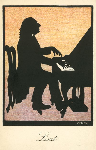 Franz Liszt, pianiste et compositeur hongrois (lithographie couleur) - European School