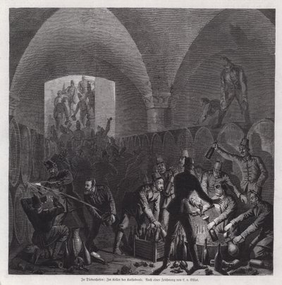 Soldats allemands se servant dans la cave à vin de la cathédrale de Thionville, France, Guerre franco-prussienne - European School