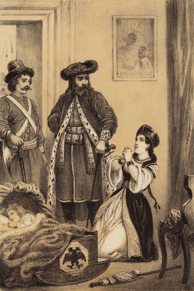 Gardes attendant que le jeune tsar Ivan VI de Russie se réveille - European School