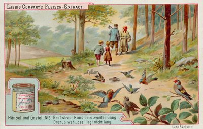 Hansel et Gretel : Les oiseaux mangeant la traînée de miettes laissée par Hansel pour retrouver le chemin de la maison - European School