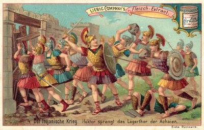 Hector brise la porte du camp grec (chromolithographie) - European School