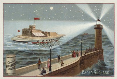 Grand navire à rames illuminé par un phare - European School