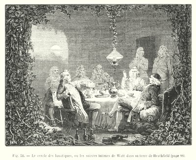Le cercle des lunatiques, ou les soirées intimes de Watt dans sa terre de Heathfield (gravure) - European School