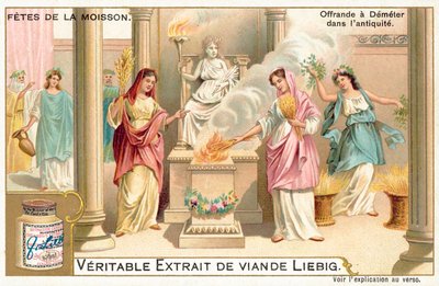 Offrandes à Déméter dans la Grèce antique (chromolithographie) - European School