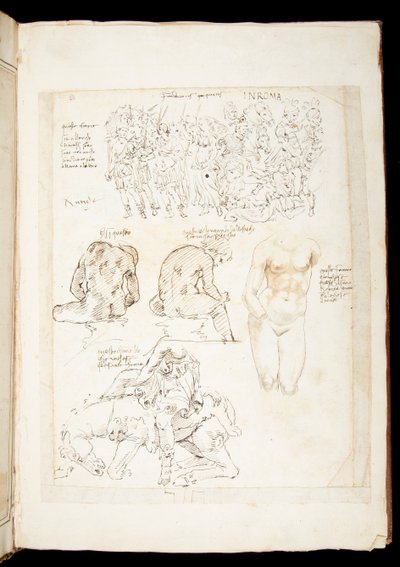 Ms 701 fl.34v, Dessin incluant une vue du Spinario de dos, fin du 15ème siècle - European School