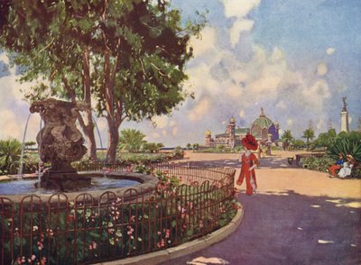 Nice, La Jetee, le Monument et la Fontaine des Phoceens (colour litho) - European School