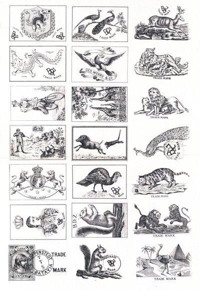Page de marques, principalement impliquant des animaux (gravure) - European School
