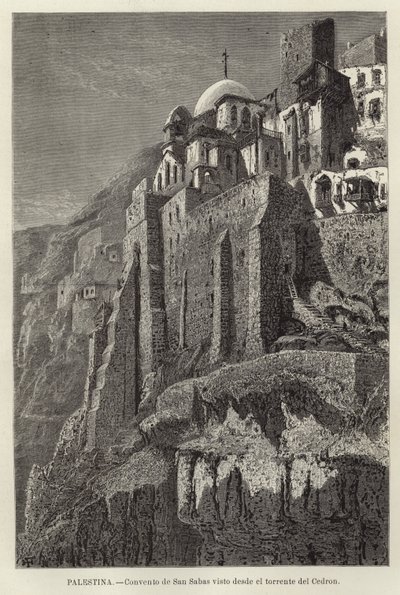 Palestine, Couvent de Saint-Sabas vu depuis le torrent du Cédron - European School