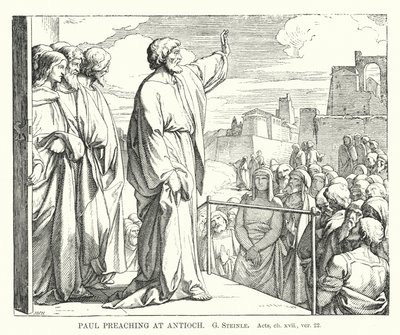 Paul prêchant à Antioche, Actes, ch xvii, ver 22 (gravure) - European School