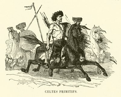 Guerriers celtiques primitifs (gravure) - European School
