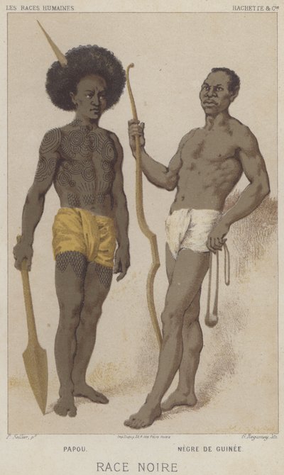 Race noire, Papou, Noir de Guinée (chromolitho) - European School