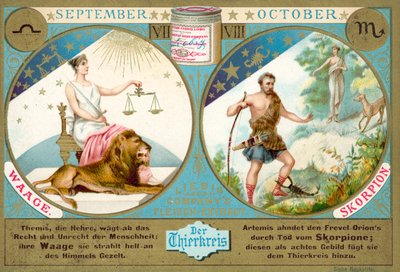 Septembre et octobre : Balance et Scorpion (chromolithographie) - European School