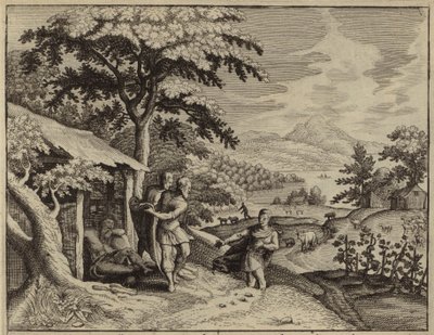 Sem et Japhet couvrant la nudité de leur père, Noé (gravure) - European School