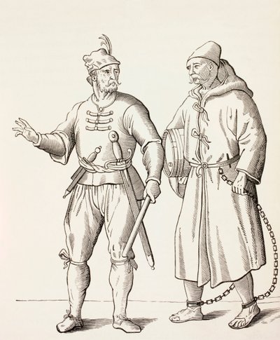 Soldat de galère du XVIe siècle avec un esclave de galère, vers 1880 - European School