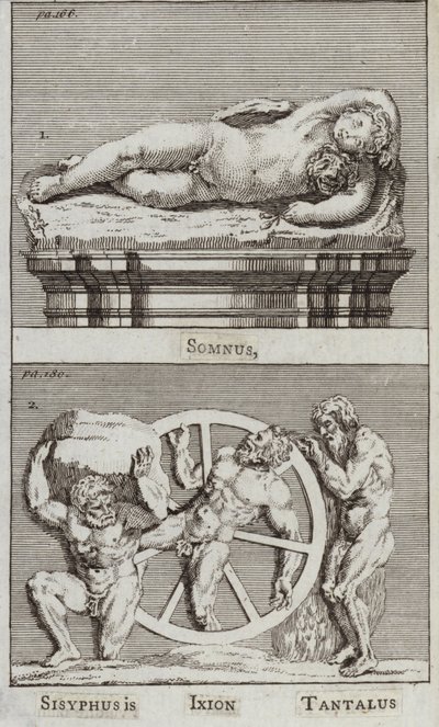 Somnus, Sisyphe, Ixion, Tantale (gravure) - European School