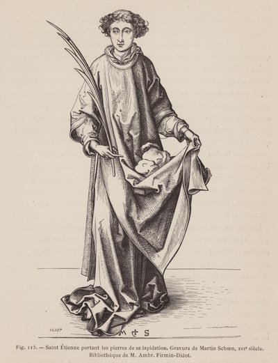 Saint Étienne portant une palme de martyr et les pierres utilisées dans son martyre - European School
