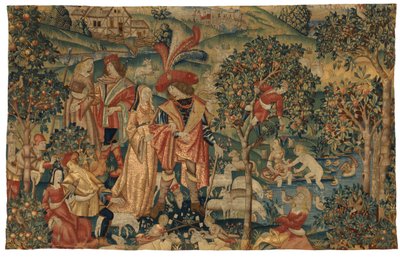 Tapisserie représentant une Scène pastorale avec cueillette de fruits, ou Le Seigneur dans son parc ou Alliance rurale et cueillette de fruits, vers 1500 - European School