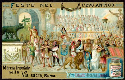 Marche triomphale le long de la Via Sacra, Rome (chromolithographie) - European School