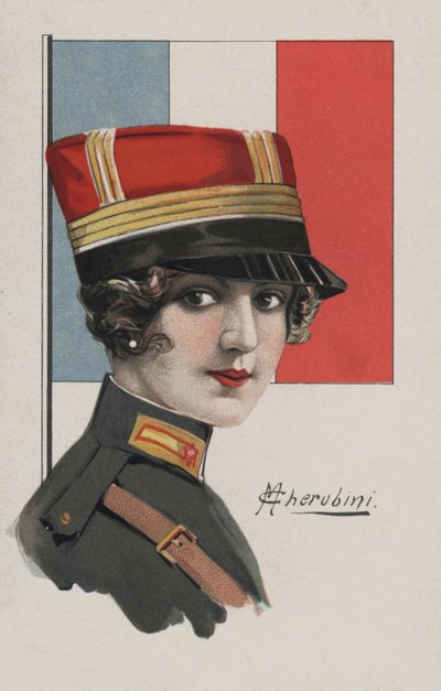 Femme en uniforme, France (lithographie couleur) - European School