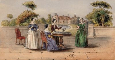 Femmes buvant du thé ou du café dans le jardin d