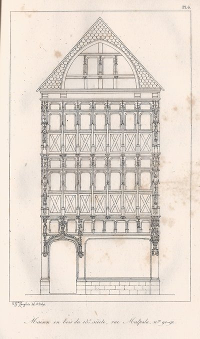 Maison en bois du 15e siècle rue Malpalu n°90-92 - Eustache Hyacinthe Langlois