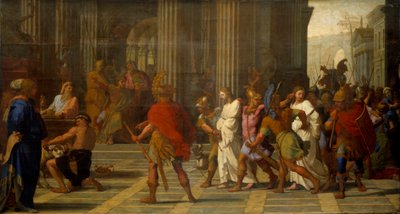 Saint Gervais et Saint Protais amenés devant Astasius, refusent de sacrifier à Jupiter - Eustache Le Sueur