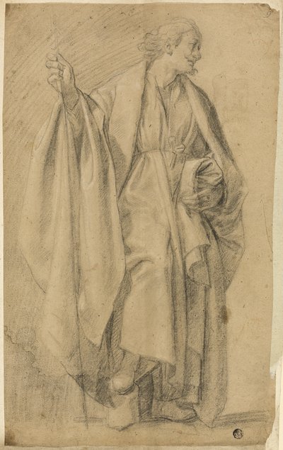 Figure masculine drapée debout, tenant un bâton - Eustache Le Sueur