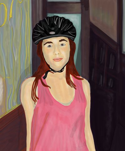 Ava dans un casque de vélo, Brooklyn (art numérique) - Evan Sklar