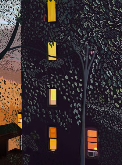 Arrière des bâtiments la nuit Brooklyn (art numérique) - Evan Sklar