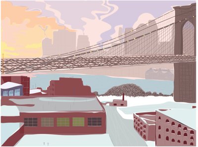 Brooklyn Bridge, Clearing Storm, 2015 (dessiné à la main sur un iPad avec un crayon Apple) - Evan Sklar