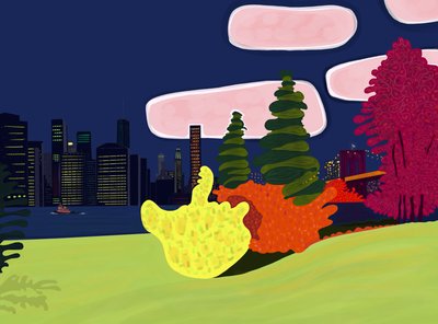 Parc du pont de Brooklyn et vue sur le sud de Manhattan (art numérique) - Evan Sklar